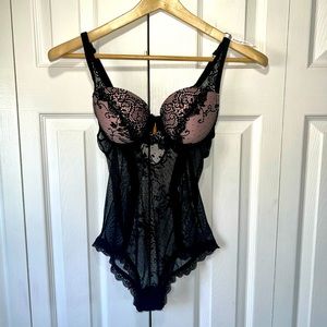 💗Black and pink lace push up nightie Sz M NWOT